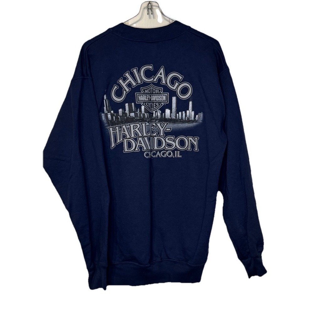 Harley Davidson Men's Vintage 90s Chrome Eagle Engine Crewneck Navy Blue Medium - Picture 7 of 10